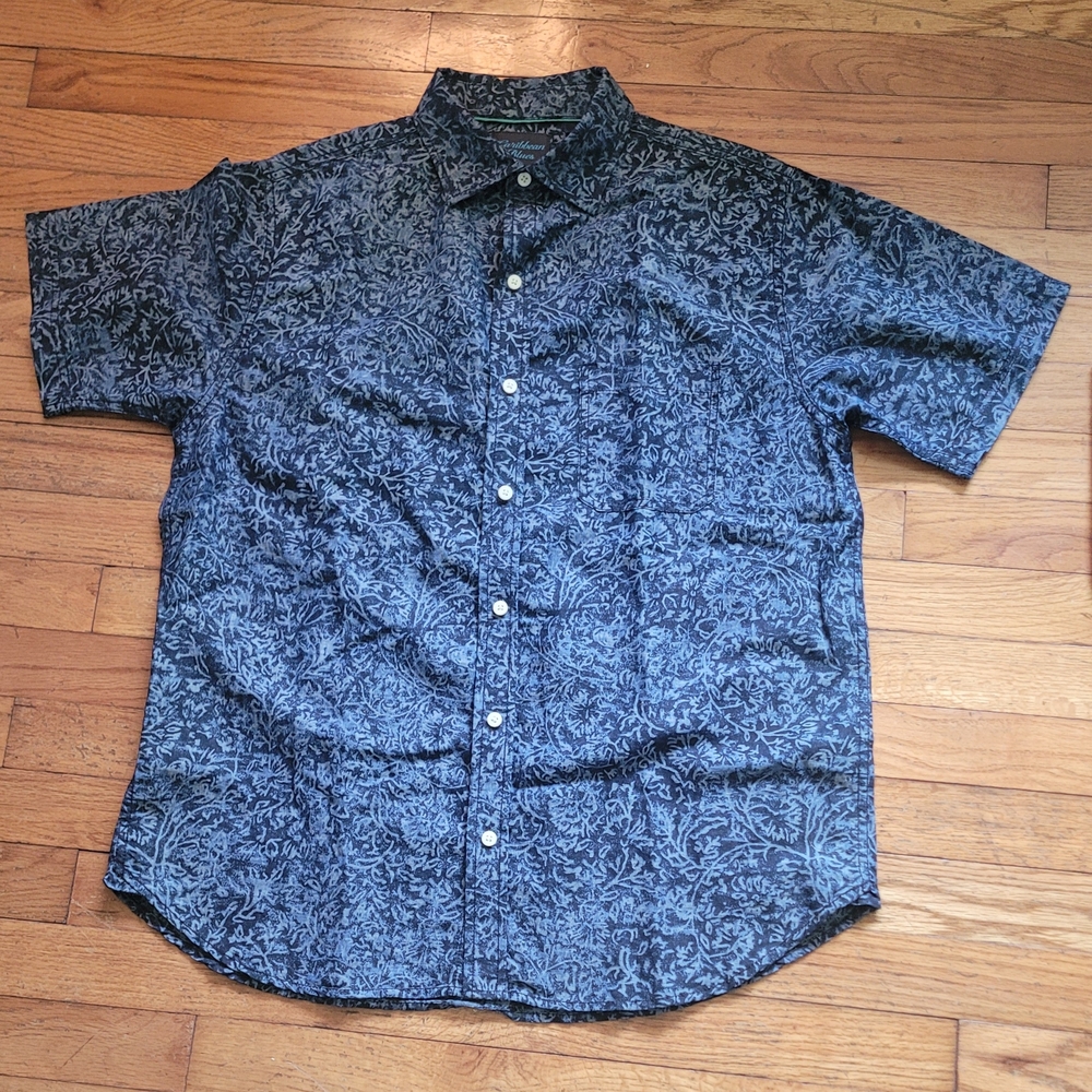 Blue Casual Button Down Shirt with Floral Print